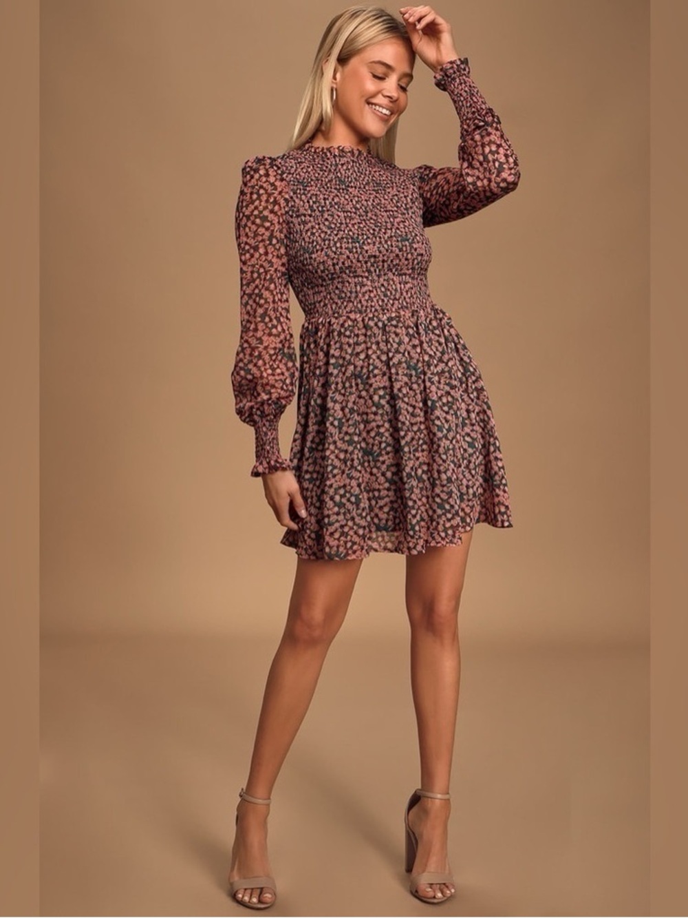 Lulu's Floral Forever Green and Pink Floral Print Smocked Skater Dress Size XL